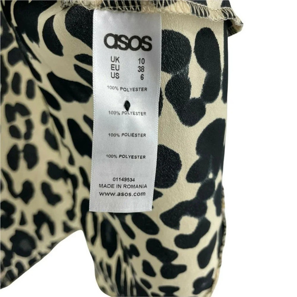 ASOS Tank Top Womens 6 Black Cream Leopard Print Sleeveless Cut Out Flare Halter - Picture 4 of 8